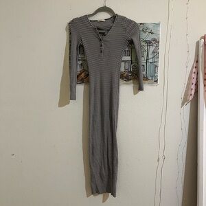 Marine Layer Black & White Striped Henley Maxi Dress - M
